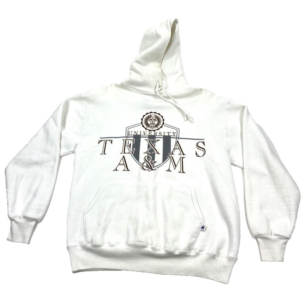 Texas A&M University Aggies White Hooded Pullover Sweatshirt With Front Pouch XL